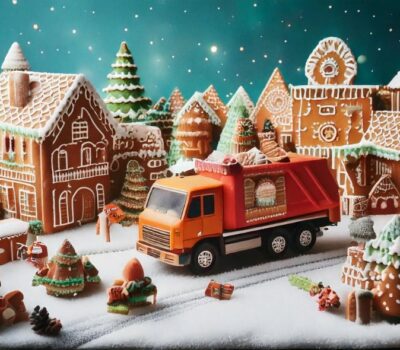 Sopbil-i-pepparkakslandskap Sopbil-i-pepparkakslandskap